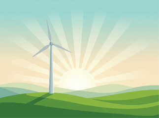 Obraz premium Wind Turbine Generates Clean Energy in Rural Landscape