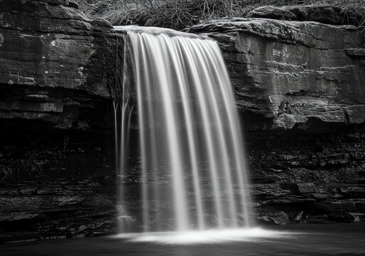 Waterfall cascade flowing over rocks in nature