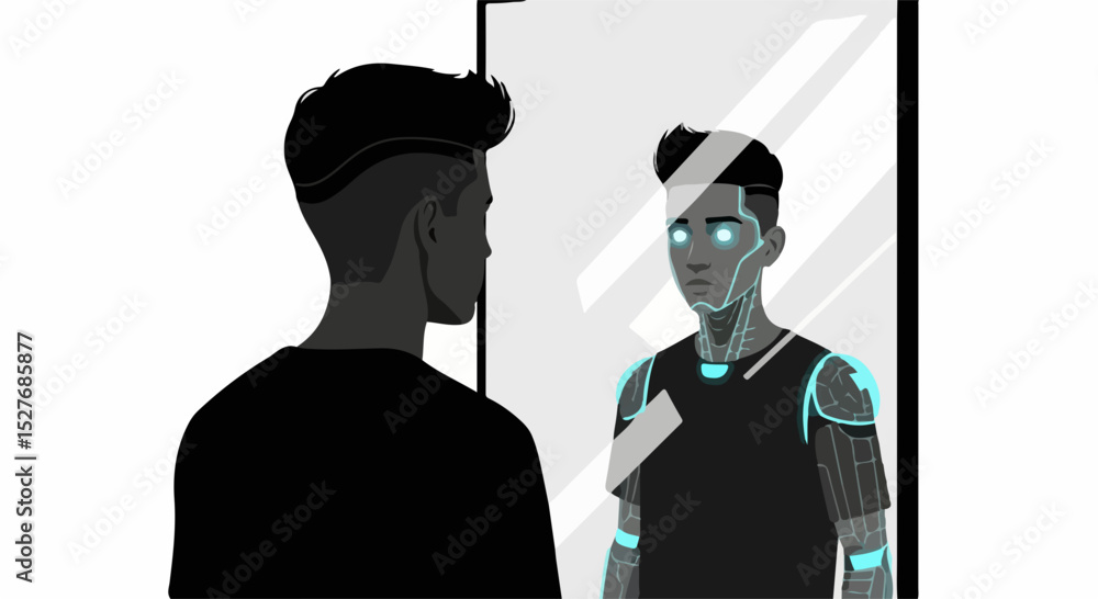 Aufkleber human confronting their robotic reflection a conceptual illustration of identity technology and the 