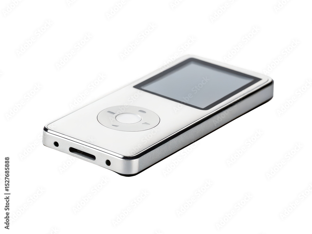 Poster mp3 player white background portable digital music device with display and navigation buttons compac