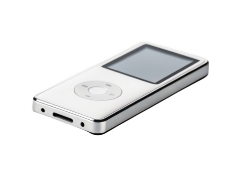mp3 player white background portable digital music device with display and navigation buttons compact audio gadget for personal listening transparent background