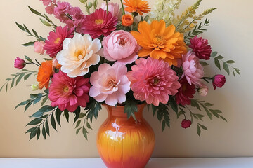 Warm colors vase with pink flowers
