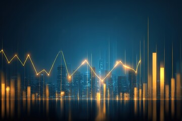 Abstract gold finance graphs over city skyline for investment visuals
