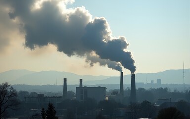 Thick smoke from plant chimney polluting the air. High quality