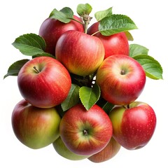 Pile of Red and Green Apples with Leaves on White Background