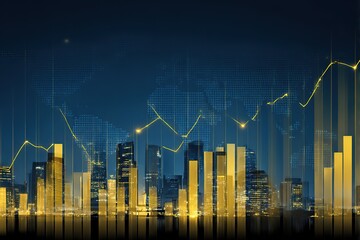 Abstract gold finance graphs over city skyline for investment visuals
