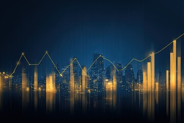 Abstract gold finance graphs over city skyline for investment visuals
