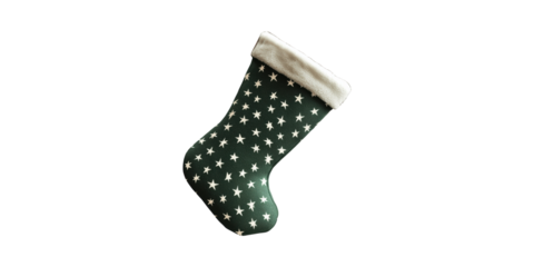 Green Christmas Stocking With Stars Pattern. Festive Holiday Decoration Isolated On Transparent Background