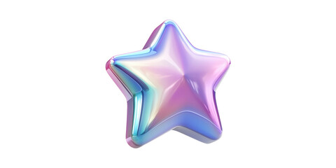 Colorful Iridescent Star Balloon. Celebration And Festive Decoration Concept Isolated On Transparent Background