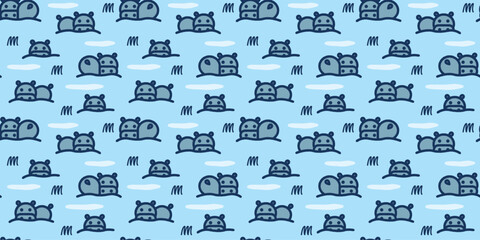 Cute Seamless Hippo Pattern Illustration.
カバのかわいいシームレスパターンイラスト