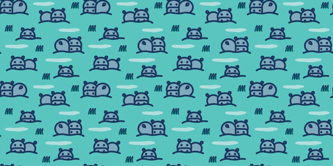 Cute Seamless Hippo Pattern Illustration.
カバのかわいいシームレスパターンイラスト