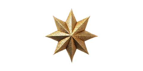 Golden 3D Star Ornament. Festive Decoration And Holiday Symbolism Isolated On Transparent Background