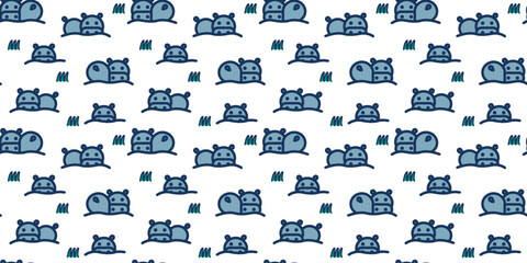 Cute Seamless Hippo Pattern Illustration.
カバのかわいいシームレスパターンイラスト