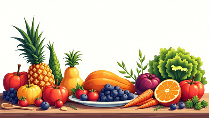 Thanksgiving Clipart &ndash; Colorful Fruits and Vegetables on White Background