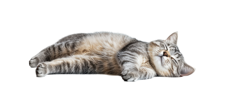 Sleeping Tabby Cat. Relaxation And Comfort In Feline Rest Isolated On Transparent Background