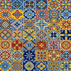 Colorful Ceramic Tile Pattern with Floral and Geometric Designs