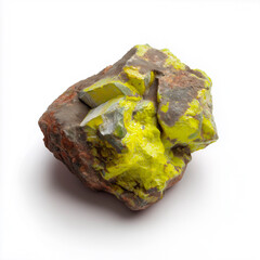 Natural uranium mineral specimen isolated on white background..