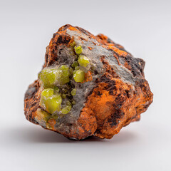 Natural uranium mineral specimen isolated on white background..