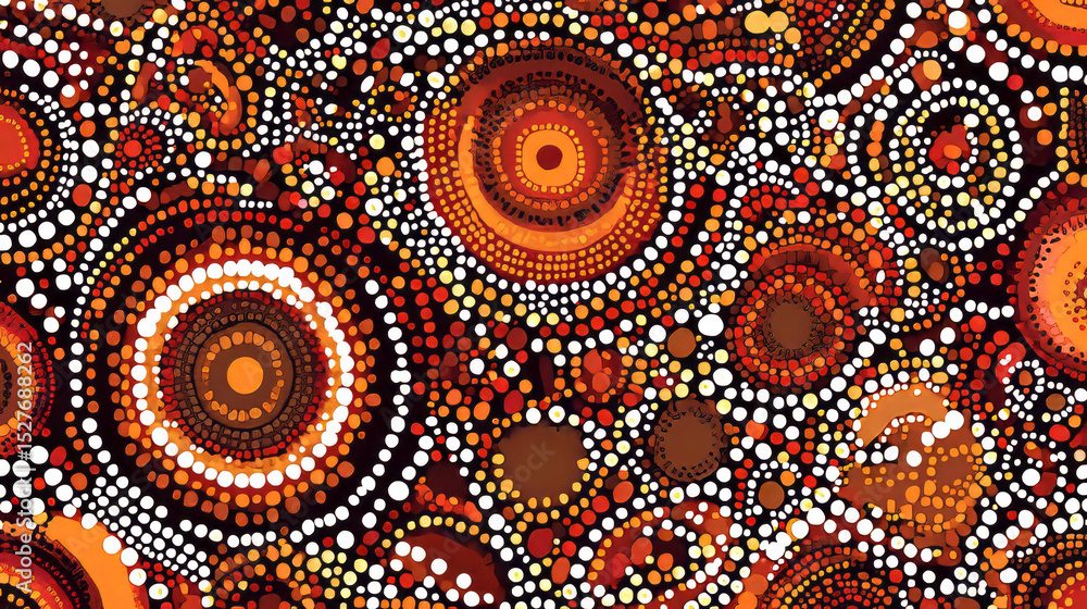 Poster abstract pattern with concentric circles in red and orange hues