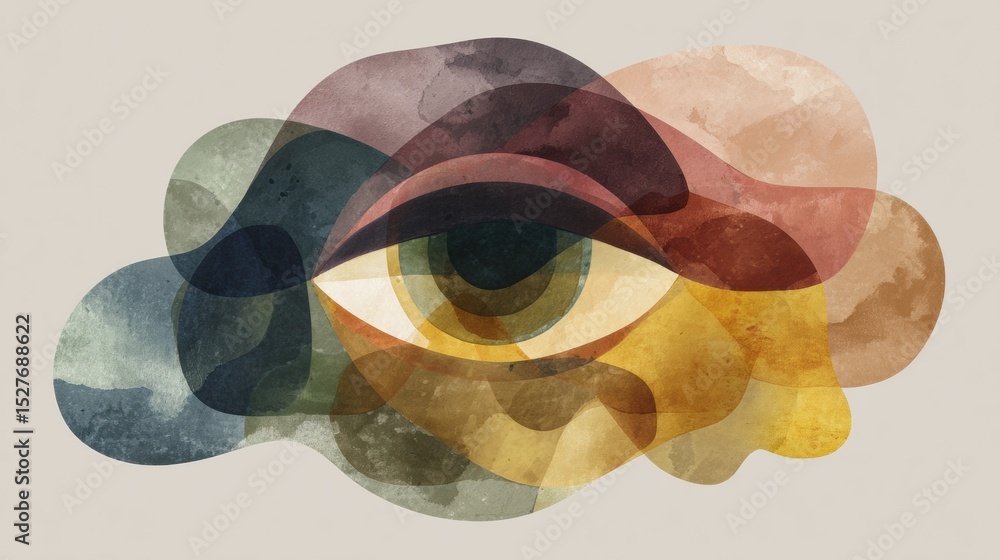 Aufkleber Layered Abstract Shapes Form an Eye With a Neutral Background Emphasizing Clarity and Depth