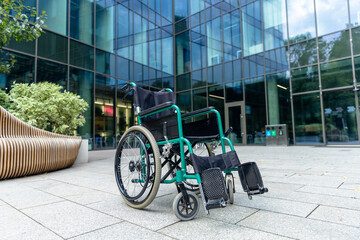 Wheelchair in the middle of the yard of rehabilitation center