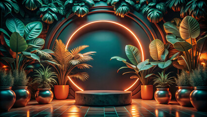 tropical palm tree with empty space for present product