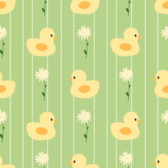 seamless pattern with duck and flowers 