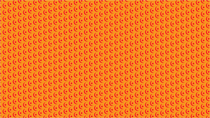 Crimson crescents and stars dance on an orange canvas