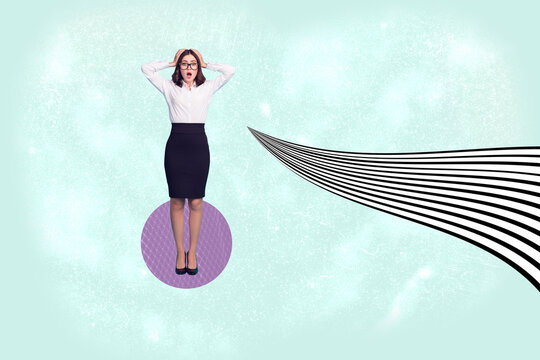 Fototapeta Collage of stylish person with hypnotic swirl and geometric pattern black white waves background in modern pop style