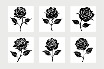 Black silhouette rose icon vector illustration.
