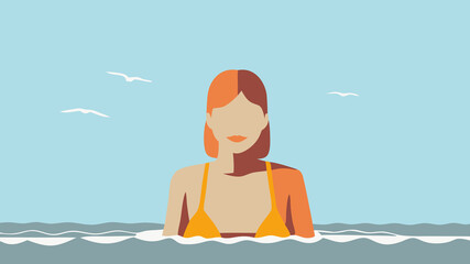 Young woman enjoying a serene swim in the ocean