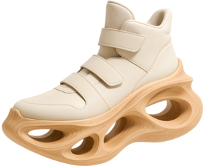 Futuristic High-Top Sneaker with Sculptural Sole isolated on Transparent Background