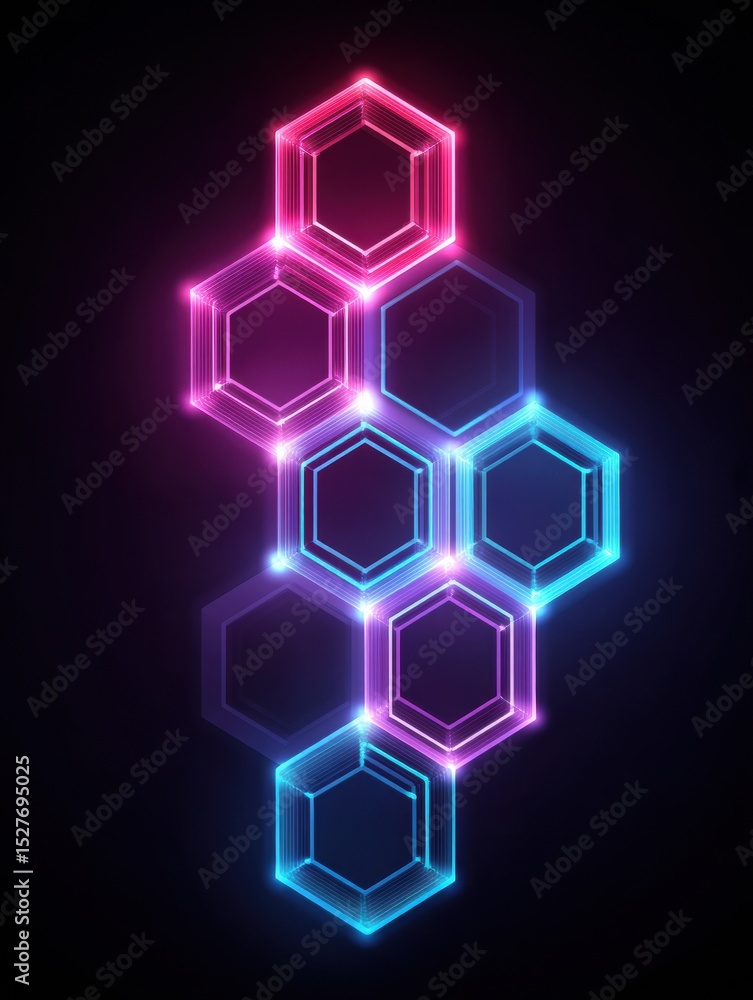Poster Blockchain Structure Infographic Featuring Chain Icons and Node Links in Futuristic Gradient Design With Vibrant Colors