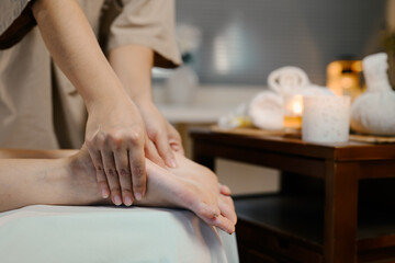 Wellness concept. leg massage in spa