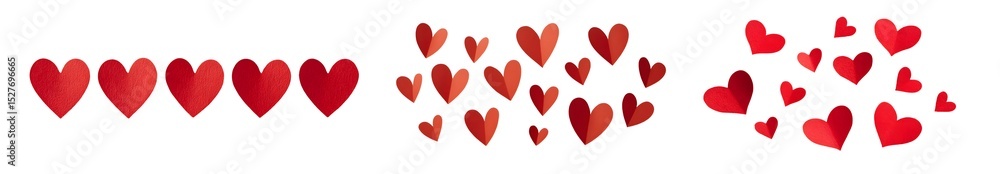 Poster set of red hearts in various arrangements. isolated on transparent background