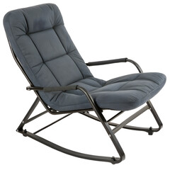 Modern gray rocking chair with comfortable cushions and metal frame isolated on transparency background