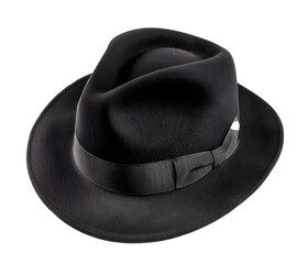 Classic black fedora hat isolated on transparency background, stylish and elegant accessory