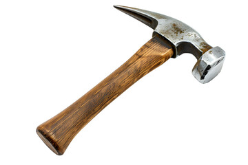 Classic hammer with wooden handle and metal head on transparency background