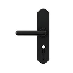 Modern black door handle with keyhole on transparency background, minimalist design