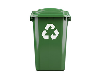 Green recycling bin with white recycle logo isolated on transparency background