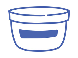 Doodle vector illustration of a cosmetic jar with lid and cream inside. Blue outline, clean and minimal design for beauty, skincare, and self care concepts. Isolated on white background.