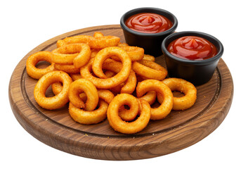 Isolated Curly Fries with Ketchup Gourmet Side Dish