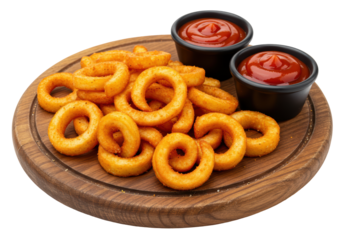 Isolated Curly Fries with Ketchup Gourmet Side Dish