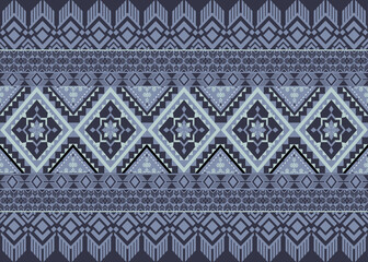 Grey and Blue Hmong Inspired Tribal Geometric Pattern with Diamond Motifs and Borders Seamless Design. This is for wallpaper, fabric print, textile, carpet  , decoration.