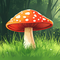 Colorful mushroom stands tall in a lush forest clearing at midday Generative AI