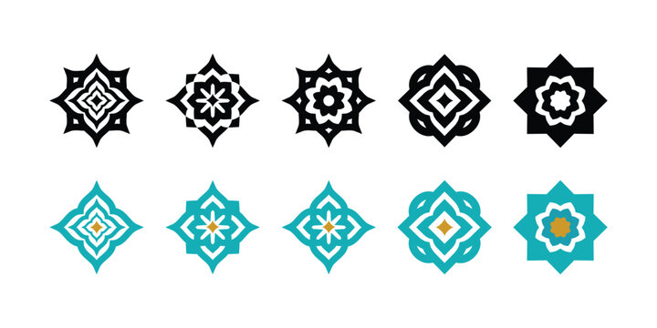 Set of Islamic Geometric Motifs Vector Arabic Ornamental Designs for Cultural Art