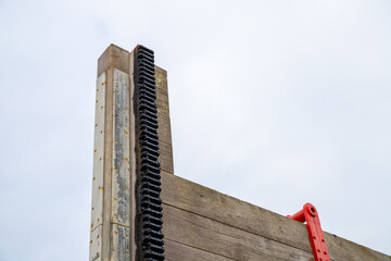 Dam gate for boats through a closed bridge into a fjord