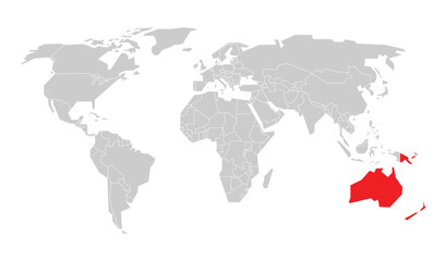Flat Design Australia Continent On World Map