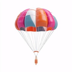 3D rendering of parachute icon, isolated on a white surface with plastic design.