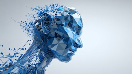 Futuristic Human Face with Digital Circuitry in Blue Tones